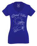 Good Vibe Summer Vintage Retro Beach surf Palm Tree Vacation Skeleton For Women V neck fitted T Shirt