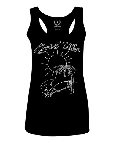 Good Vibe Summer Vintage Retro Beach surf Palm Tree Vacation Skeleton  women's Tank Top sleeveless Racerback