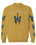 Aesthetics Summer Cool Print cute blue Butterfly knife tattoo Graphic men's Crewneck Sweatshirt