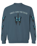 Aesthetics Summer Cool Print cute blue Butterfly knife tattoo Graphic men's Crewneck Sweatshirt