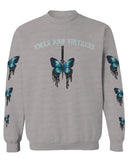 Aesthetics Summer Cool Print cute blue Butterfly knife tattoo Graphic men's Crewneck Sweatshirt