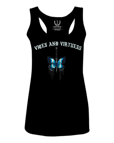 Aesthetics Summer Cool Print cute blue Butterfly knife tattoo Graphic  women's Tank Top sleeveless Racerback
