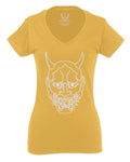 BIG Japanese Art White Demon Hannya Graphic Traditional Till Death Vibes Anime For Women V neck fitted T Shirt