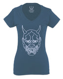 BIG Japanese Art White Demon Hannya Graphic Traditional Till Death Vibes Anime For Women V neck fitted T Shirt