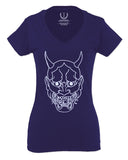 BIG Japanese Art White Demon Hannya Graphic Traditional Till Death Vibes Anime For Women V neck fitted T Shirt