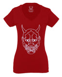BIG Japanese Art White Demon Hannya Graphic Traditional Till Death Vibes Anime For Women V neck fitted T Shirt