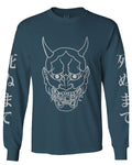 BIG Japanese Art White Demon Hannya Graphic Traditional Till Death Vibes Anime mens Long sleeve t shirt