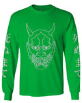 BIG Japanese Art White Demon Hannya Graphic Traditional Till Death Vibes Anime mens Long sleeve t shirt