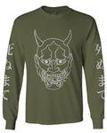 BIG Japanese Art White Demon Hannya Graphic Traditional Till Death Vibes Anime mens Long sleeve t shirt