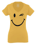 Cute Graphic Happy Funny Blink Smile Smiling face Positive For Women V neck fitted T Shirt