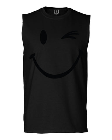Cute Graphic Happy Funny Blink Smile Smiling face Positive men Muscle Tank Top sleeveless t shirt