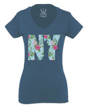 Cool New York Gift Liberty Statue Nyc Floral Beach Summer Vacation Palm For Women V neck fitted T Shirt